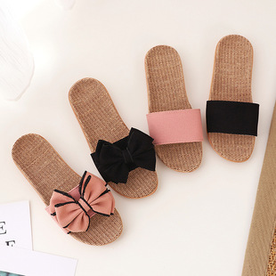 Home Couple Indoor Slippers Wood Floor Cotton Linen Slippers Home Non-slip Men's and Women's Thick Sole Summer Cool Wholesale