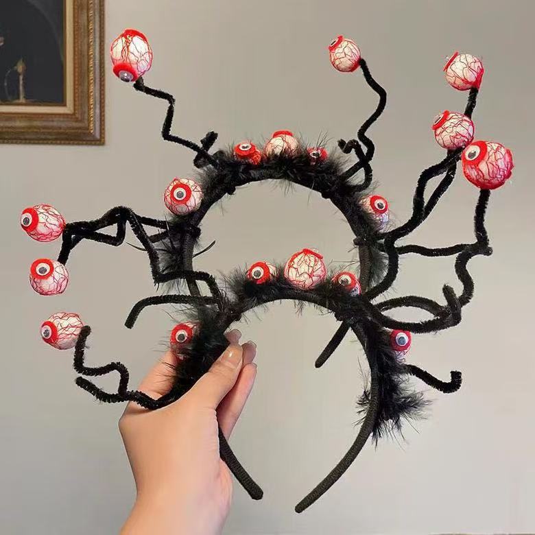 Halloween Multi-Eye Black Plush Headband Female Headwear Horror Personality Photo Prop Party Cosplay Quirky Hair Accessory