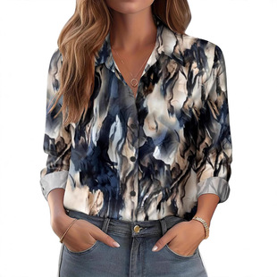 2025 new European and American foreign trade leisure Joker fashion trend high quality flower pattern W long sleeve shirt G18