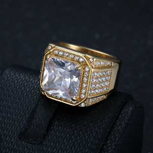 European and American Foreign trade cross-border new 316 stainless steel gold-plated full Diamond luxury inlaid 3A zircon hip hop men's ring