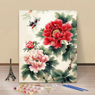 DIY Digital Oil Painting Healing Peony Flower Hand-painted Decompression Decorative Oil Painting High-value Handmade Creative Painting