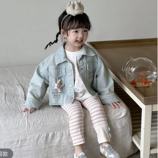 2025 New Girls' Spring Denim Jacket light blue Children's Early Autumn Korean Fashion Loose Jacket Tide