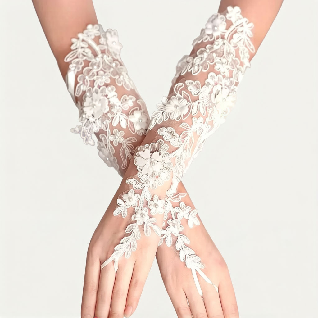 Lolita Gloves and Sleeves, Lolita Floral Lace Mesh Fingerless Sleeves, Wedding Princess Cosplay Photo Shoot