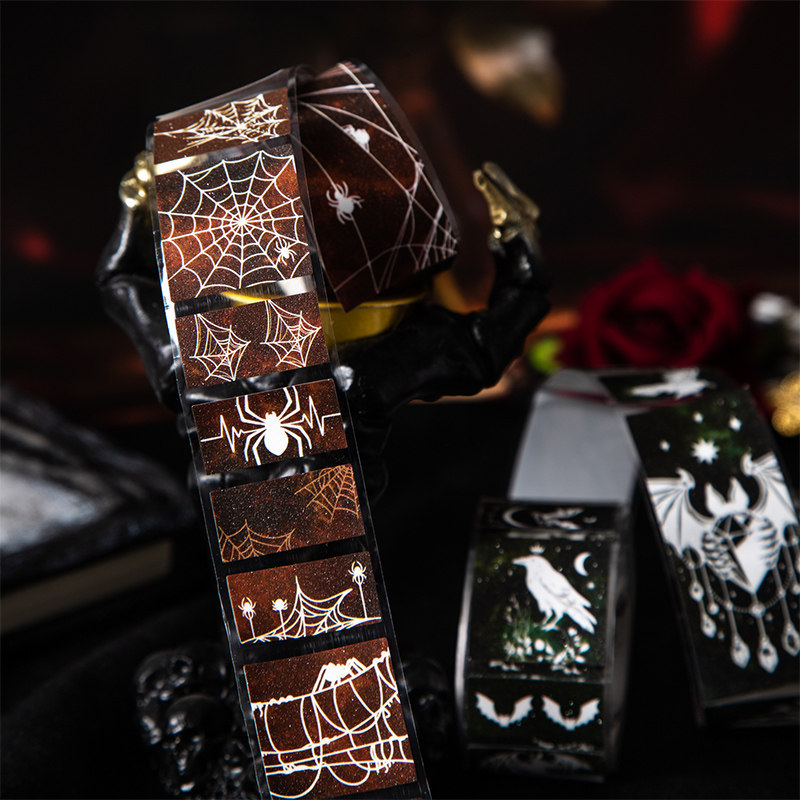 Night Dawn Gothic Theme Tape Rose Spider Web Feather Decoration Journal Background Sticker