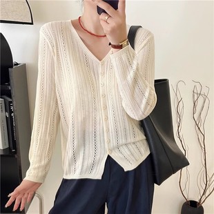 Fresh Knitted Cardigan Women's Autumn 2024 New Loose Outer Wear Thin Hollow Top Short Sweater Jacket