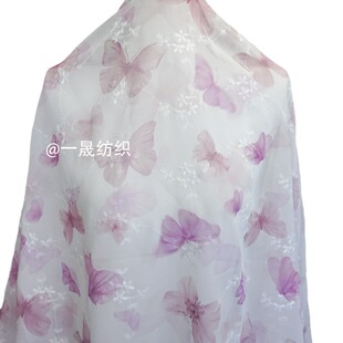 Internet Red Butterfly Fresh Embroidered Flower Chiffon Fabric Flower Cluster Flat Embroidered Summer dress Cheongsam Dress Clothing Fabric