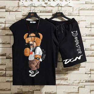 2025 New Casual Short Shirt T-Shirt Men's Summer Trendy Brand All-match Fashion Printed Sports Shorts suit