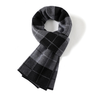 New Pure Wool Men's Plaid Scarf Autumn and Winter Fashion Simple Warm Scarf Men's 100 Wool Winter Thickened
