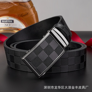 New Products on the Market Pure Cowhide Men's Plaid Belt Men's Genuine Leather Belt Men's Advanced Sense Business Automatic Buckle Belt