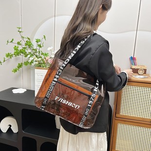 New Niche Simple Transparent PVC Shoulder Bag Fashion Western Style Jelly Bag Casual Trendy Large Capacity Tote Bag