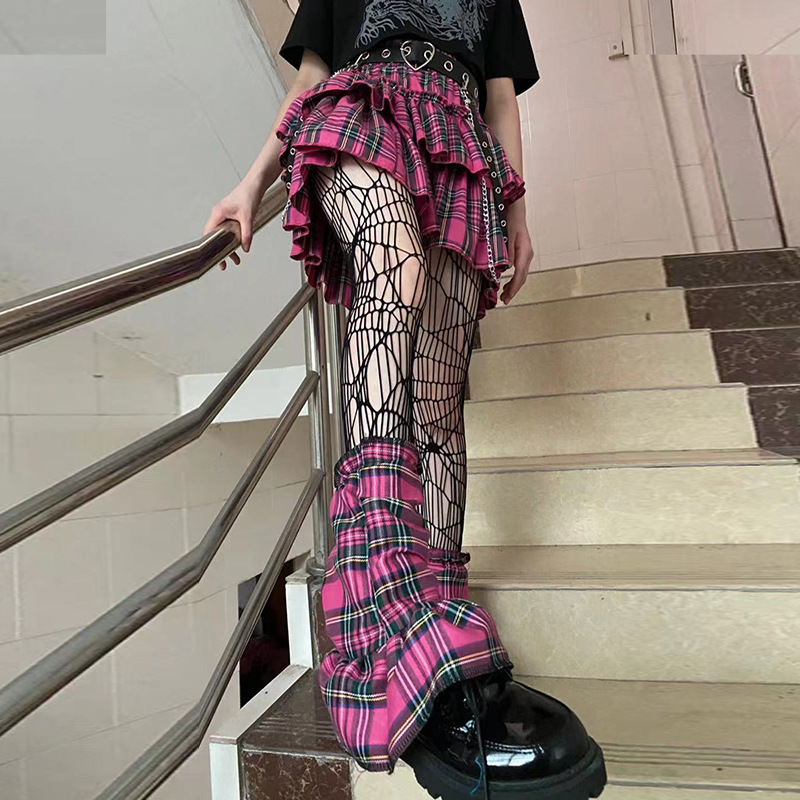 Subculture Short Socks with Trumpet Rose Plaid Socks Sexy Loli Style Versatile Millennium Y2K Leg Covers in Stock