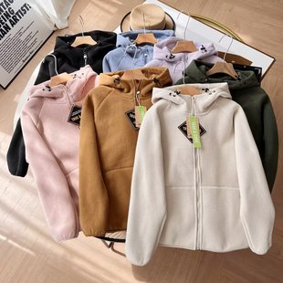 Japanese Single Women's Autumn and Winter Thickened Warm Loose Lamb Wool Jacket Fleece Hooded Zipper Long Sleeve Jacket 4883