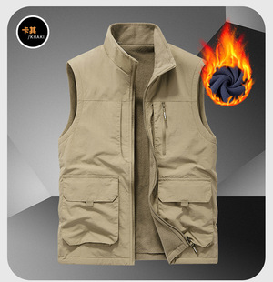 Fleece Multi-pocket Vest Men's Autumn and Winter Vertical Collar Double-sided Waistcoat Vest Fishing Photography Vest Overalls