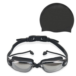 Cross-border Explosions HD Waterproof Anti-fog Swimming Glasses for Men and Women with Earplugs for Adults Electroplated Goggles Swimming Cap suit