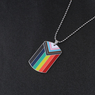 European and American Cross-border Men's Titanium Steel Necklace Rainbow Military Brand Oil Dropping Stainless Steel Pendant Personalized Couple Jewelry Wholesale Women