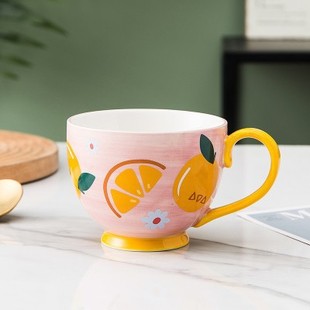 Θyanxi Breakfast Cup Underglaze Color Hand-Painted Relief Ceramic Cup Oatmeal Mug Household Large-Capacity Water Cup Coffee
