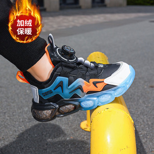 2024 Winter New Boys' Sports Cotton Leather Waterproof Non-slip Wear-resistant Rotary Buckle for Middle and Big Children's sneaker Tide