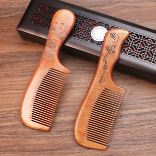 Old Peach Wood Comb Women's Long Hair Massage Comb Household Portable Anti-static Meridian Comb Carved Craft Comb