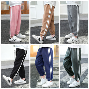 2023 spring and autumn children's side stripes boys baby soft sports trousers Tide pants girls pants factory wholesale