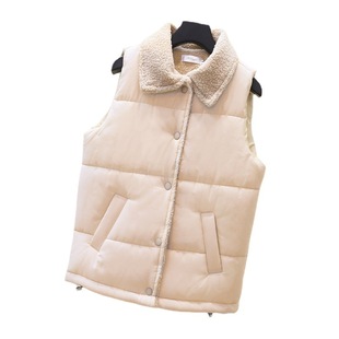 2024 New Korean Style Student Sleeveless Ware Warm Down Cotton Horse Clip Lamb Wool Vest Women's Short Autumn and Winter