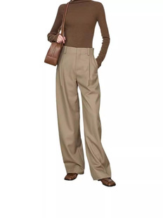 2024 Autumn and Winter New Vintage All-match Class Worsted Fabric with High Waist and Micro Arc Wide Leg Banana Pants