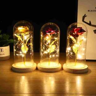 Amazon Glass Lampshade Eternal Flower Rose Valentine's Day Woodgrain Base Glass Cover Simulation Flower Ornaments Wholesale