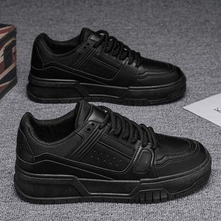 Men's Shoes Spring and Autumn Niche Design All-match Casual Pure Black Sneakers Youth Sports Thick Sole Increased Bread Fashion Shoes