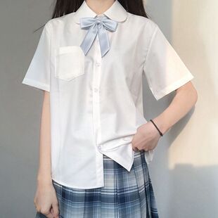 Original Jk Uniform Japanese Style Style Corner Lapel Short-Sleeved Shirt Basic Black and White Pointed Collar Round Neck Shirt