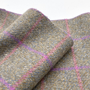 High Wool High-end Pink Green Contrast Thickened Wool Fabric Autumn and Winter Coat Cloak Fabric A