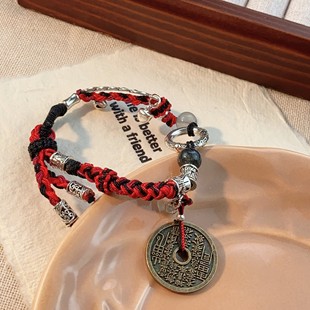 Niche design high-grade temperament retro peace buckle bracelet women's new Chinese style woven hand rope ethnic style bracelet wholesale