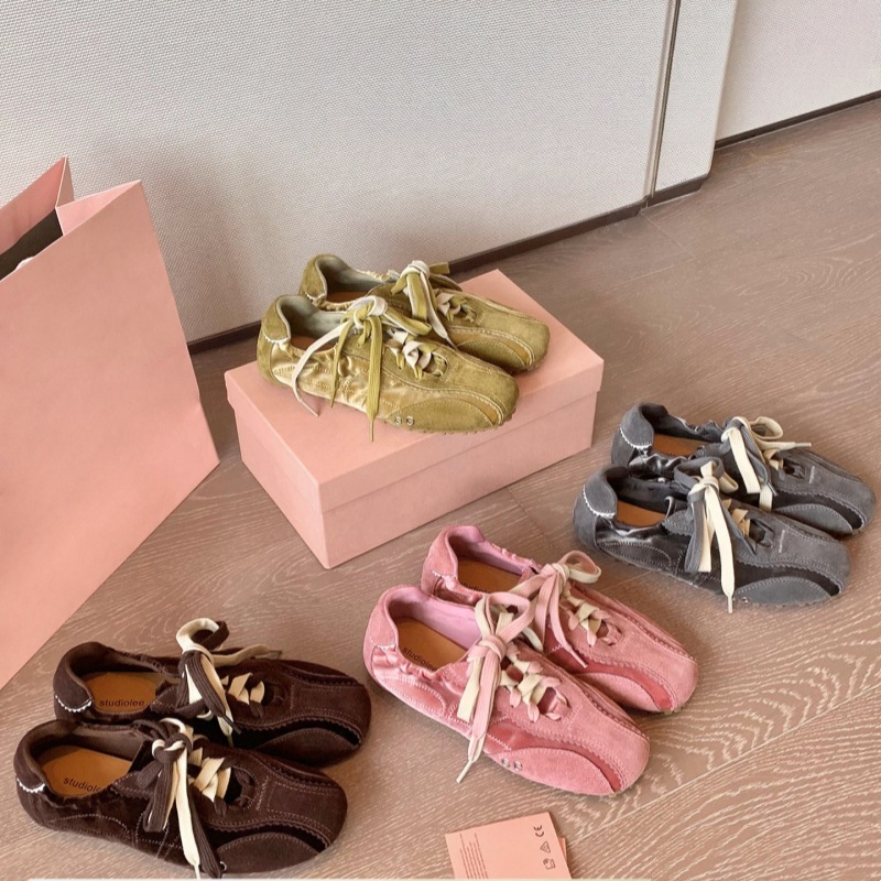 Genuine leather! Women's height-increasing ballet trainers, 2026 new summer vintage double shoelace casual sports shoes