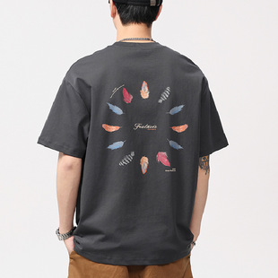 2025 New Heavy Short-sleeved T-shirt Men's Loose plus size Half-sleeved T-shirt American Fashion Brand Youth Printed Top T-shirt