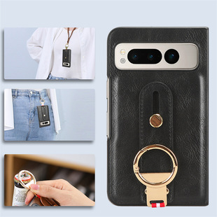 For Google 9 Pro Fold Phone Case Pixel Fold Wristband Leather Case Hanging Sling Cord Bottle Opener Case