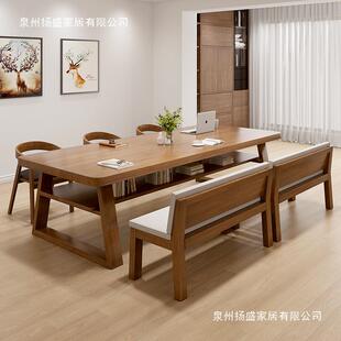 Large long table living room household solid wood dining table integrated study desk calligraphy and painting desk work desk