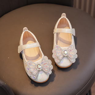 Girls' Small Leather Shoes Cute Spring and Autumn New Children's Bow Princess Shoes Korean Style Female Baby Fashionable Soft Sole Single-layer Shoes