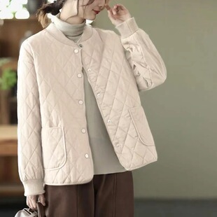Winter Solid Color Small Cotton-padded Coat Casual plus size Home High-end Short Loose Long-sleeved Cotton-padded Coat with Thin Collar
