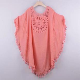 Cross-border new holiday hook solid color stitching European and American beach skirt small tassel sunscreen short sexy beach blouse
