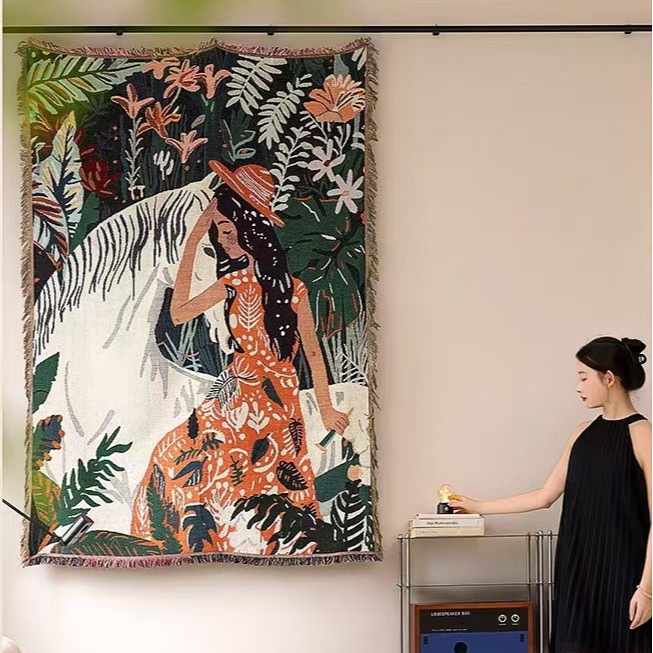 Cross-Border Foreign Trade Spot Blanket Tapestry Bedside Blanket Sofa Blanket Creative Decorative Tapestry Living Room Jacquard Decorative Blanket