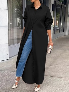 2024 Europe and the United States cross-border autumn and winter new fashion casual solid color long shirt coat
