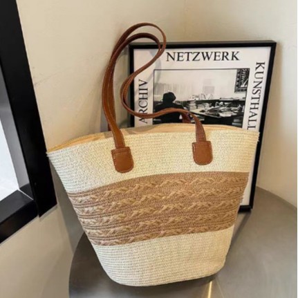Handmade Straw Bag for Women 2025 New Large Capacity Elegant Woven Handheld Shoulder Bag Underarm Bag Beach Bag