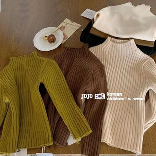 [in stock South Korea warm sweater for boys and girls autumn and winter solid color semi-high collar base shirt children's all-match long sleeve