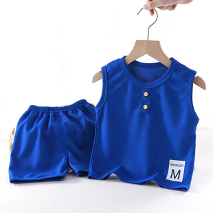 New Children's Waffles Vest suit Summer Baby Vest Shorts Simple Fashionable Two-piece Set for Boys and Girls