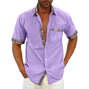 Summer men's short sleeve 2023 Summer new European and American casual shirt men's plaid Foreign Trade men's clothing