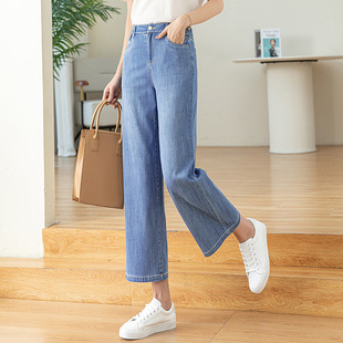 Nine Tencel Denim Wide Leg Pants Women's Spring and Summer Thin 2023 New High Waist Loose Straight Small Slim