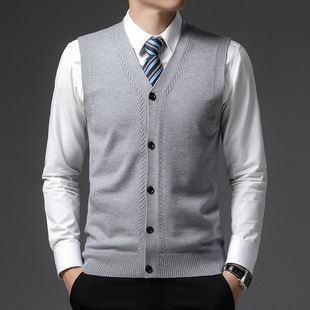 New men's wool vest men's autumn and winter middle-aged gold velvet blended casual V-neck knitted thick cardigan wholesale