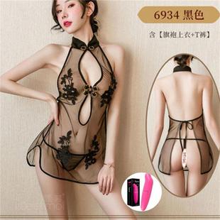 Sexy Lingerie Women's Ancient Pajamas Mesh Cheongsam Uniform Full Sexy Nightgown suit
