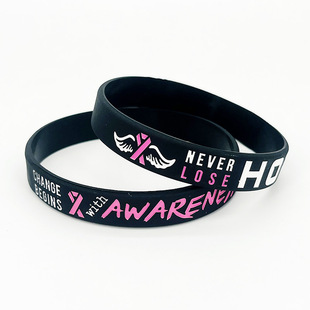 Caring for Women Breast Silicone Bracelet Breast Red Ribbon Hope Strength Pink Commonweal Rubber Wrist Band