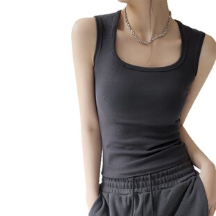 TikTok 2025 New Style I-Shaped Sling Pure Cotton Vest Women's Base Sleeveless Wide Shoulder Strap Breast Cover Top