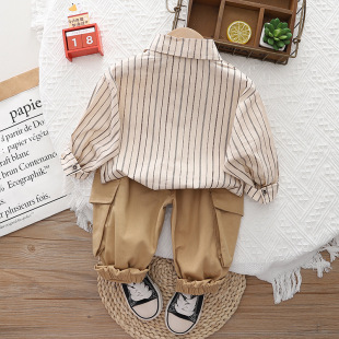 Male baby spring and autumn suit 24 new boys fashion tie shirt long sleeve casual two-piece set a generation of hair