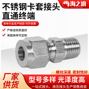 304 stainless steel joint die forging body single and double external thread air source instrument copper pipe clamping sleeve type straight terminal joint